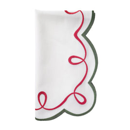 Ribbon Twirl Embroidered Napkin Red/Green Set/4