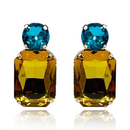 Topaz Crystal Ocatgon and Emerald Round Stone Drop Earrings