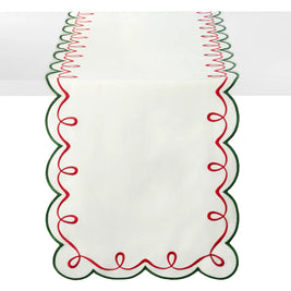 Ribbon Twirl Embroidered Runner Red/Green