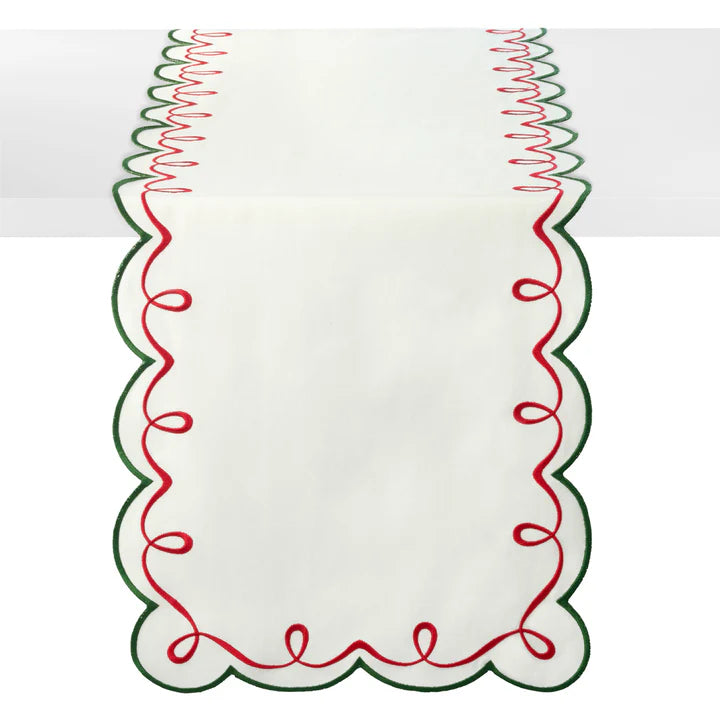 Ribbon Twirl Embroidered Runner Red/Green