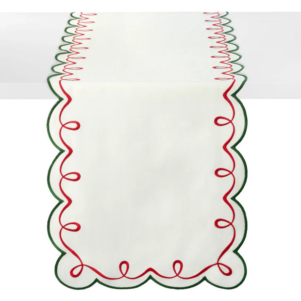 Ribbon Twirl Embroidered Runner Red/Green