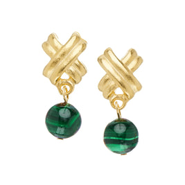 Mini X Drop Earrings in Malachite