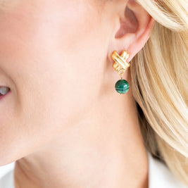 Mini X Drop Earrings in Malachite
