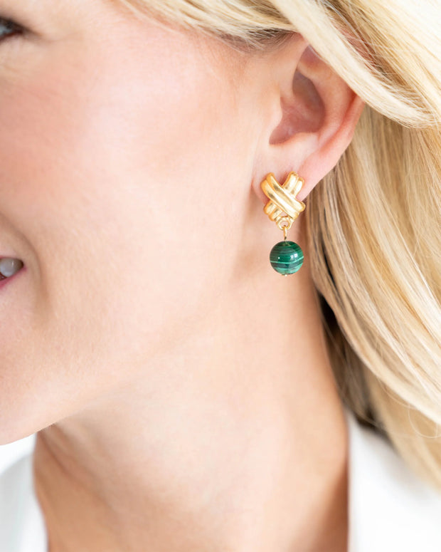 Mini X Drop Earrings in Malachite