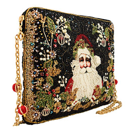 Holiday Magic Santa Beaded and Embroidered Crossbody Handbag