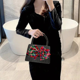 Black Sparkle Purse with Plaid Bow