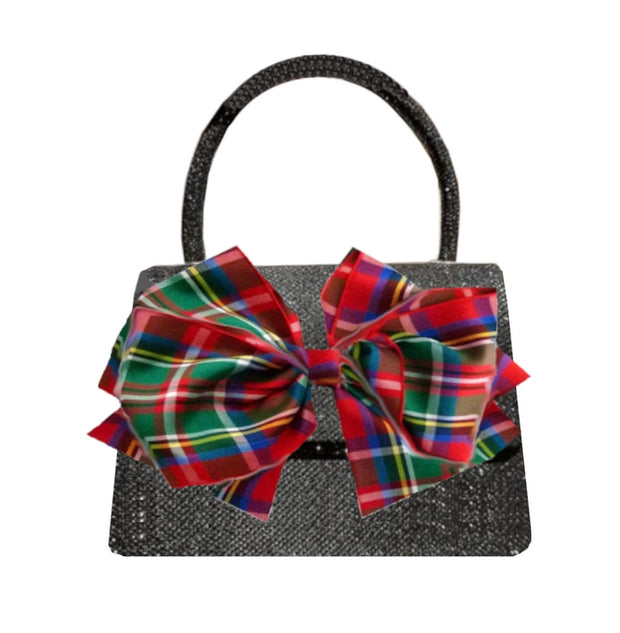 Black Sparkle Purse with Plaid Bow