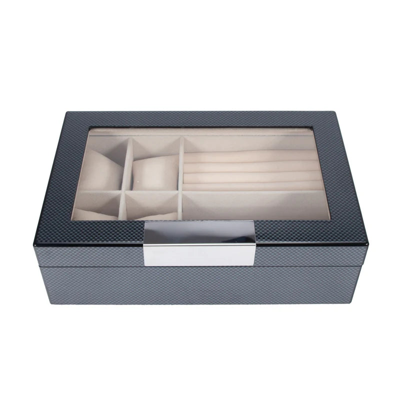 Carbon Fiber Glass Top Jewelry box