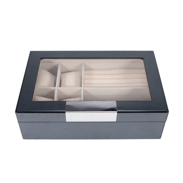 Carbon Fiber Glass Top Jewelry box