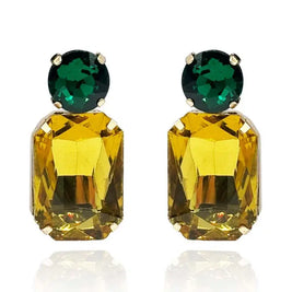 Topaz Crystal Ocatgon and Emerald Round Stone Drop Earrings