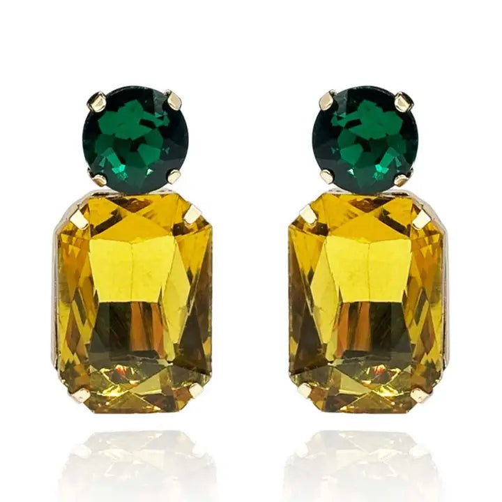 Topaz Crystal Ocatgon and Emerald Round Stone Drop Earrings