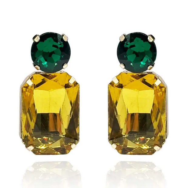 Topaz Crystal Ocatgon and Emerald Round Stone Drop Earrings