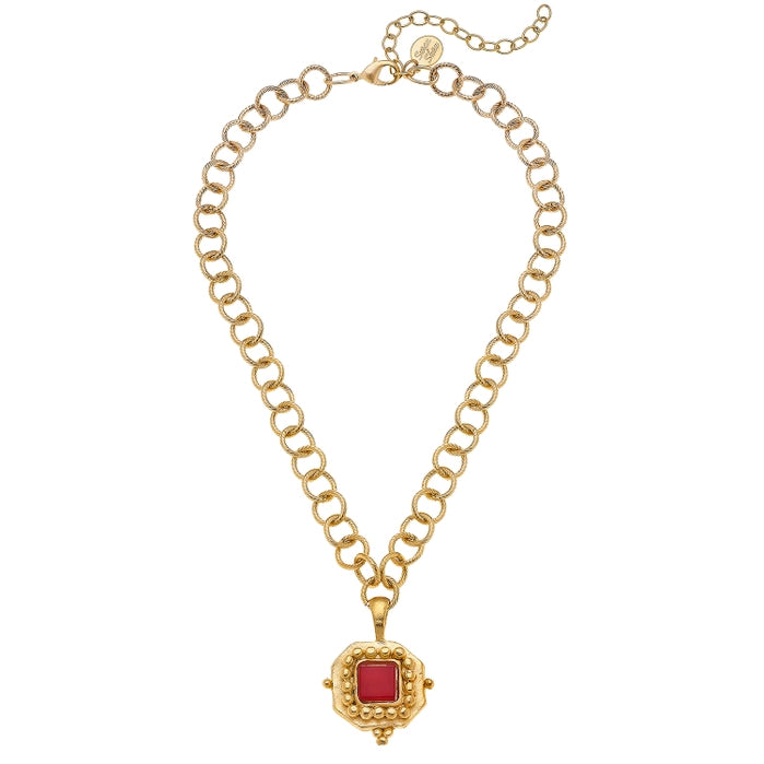 Square Red French Glass Necklace