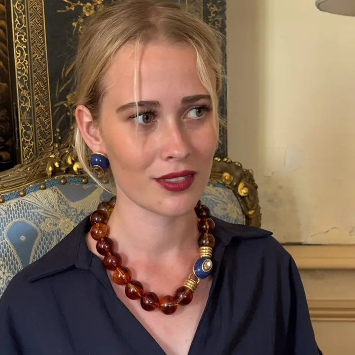 Caroline Tortoise Resin Necklace with Topazfaceted Stone Clasp