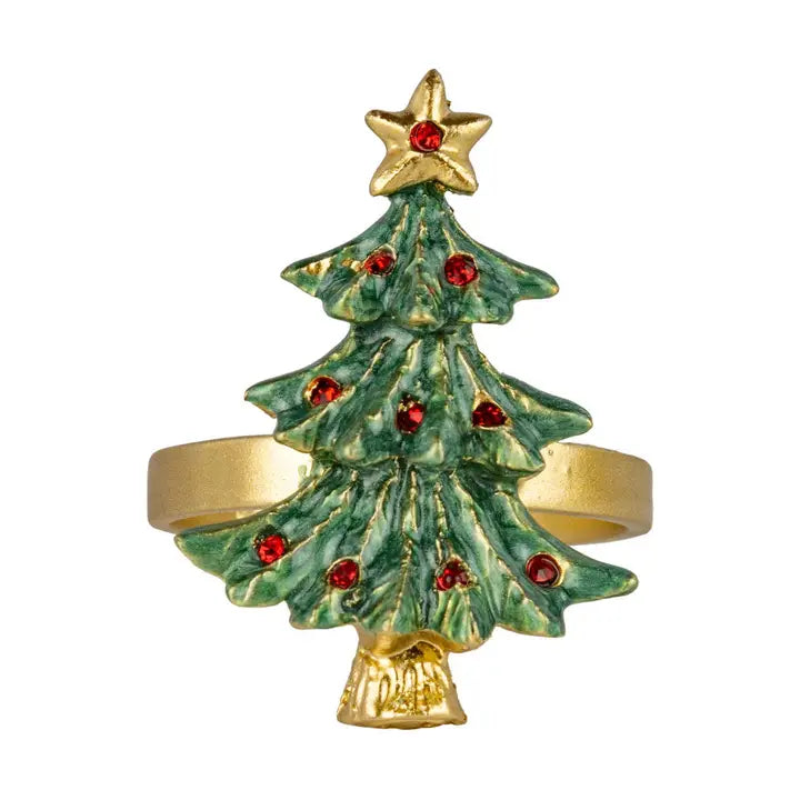 Enameled Tree Napkin Ring Set/6