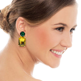 Topaz Crystal Ocatgon and Emerald Round Stone Drop Earrings