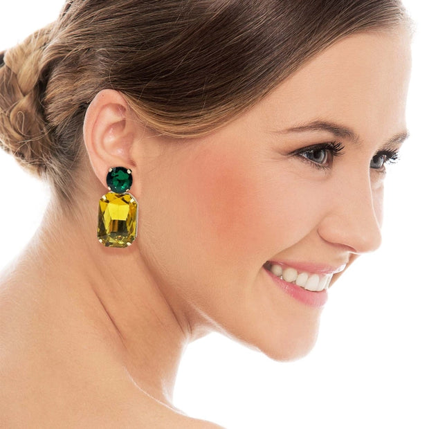 Topaz Crystal Ocatgon and Emerald Round Stone Drop Earrings