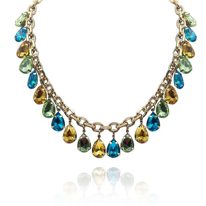Multi Color Gold Plate Crystal Necklace