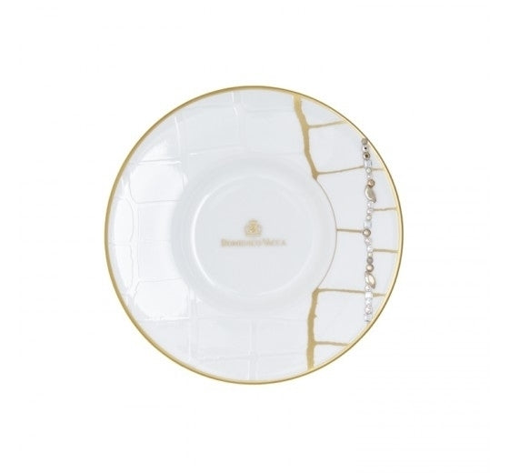 Alligator Espresso Cup and Saucer Set/2 Gold with Crystals