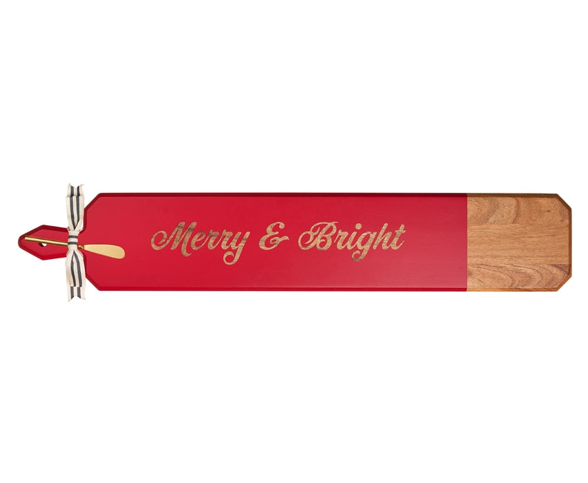 34" X 6" Acacia Heirloom Board in Red with Gold Spreader Merry & Bright