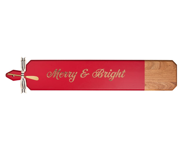 34" X 6" Acacia Heirloom Board in Red with Gold Spreader Merry & Bright