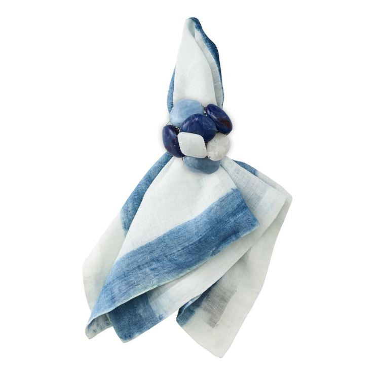 Sea Stone Napkin Ring in Navy Set/4