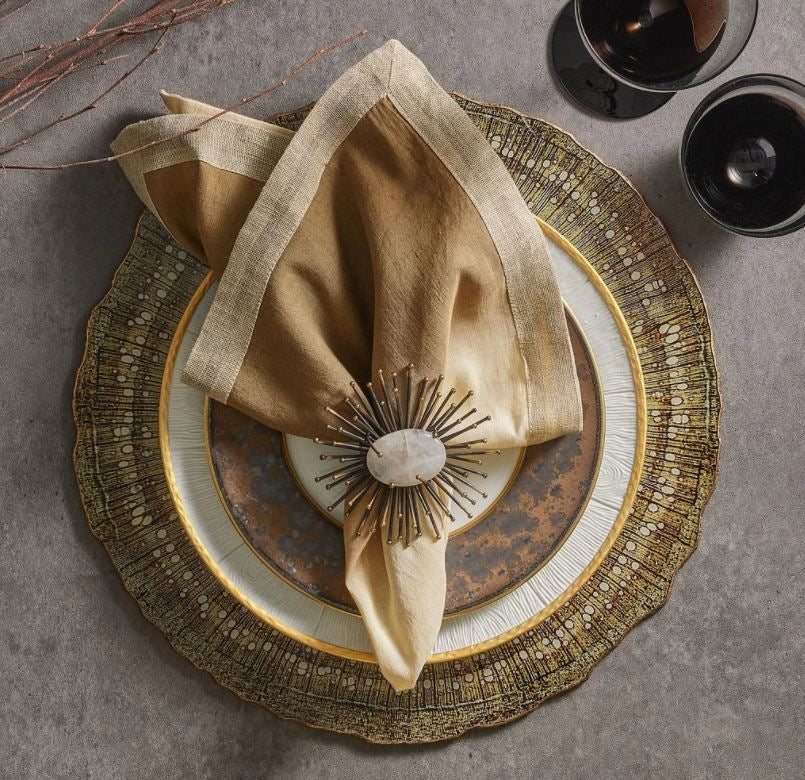 Dip Dye Napkin in Natural, Brown and Gold Set/4