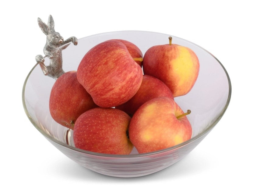 Climbing Bunny Glass and Pewter Serving Bowl