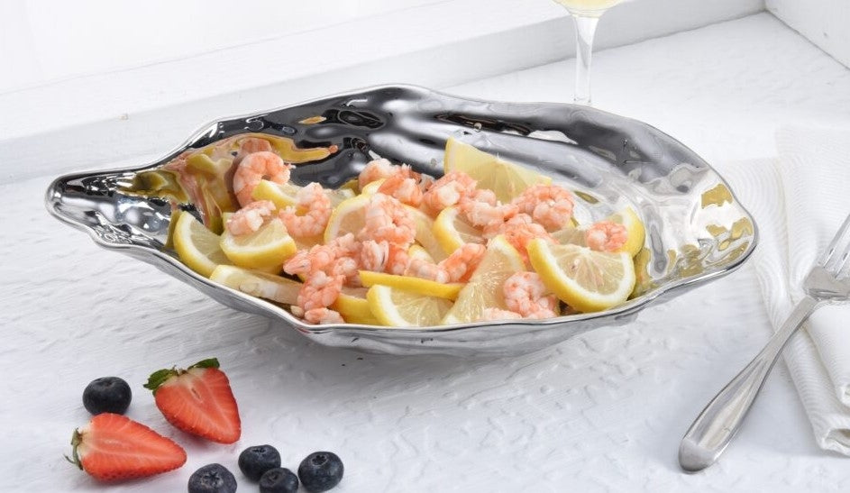 Large Silver Ceramic Oyster Bowl