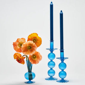Bella Short Glass Candlestick in Blue Set/2