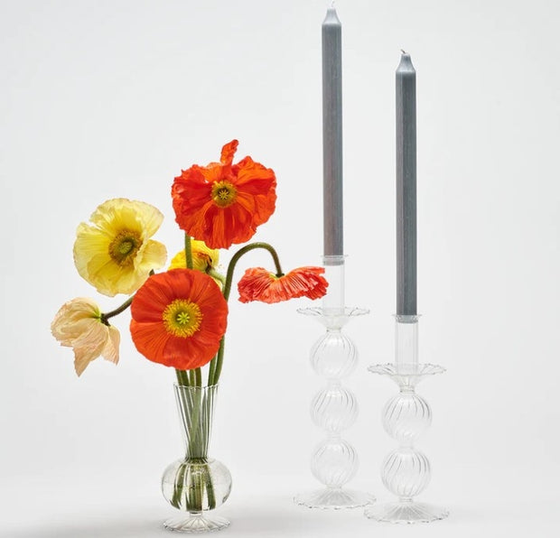 Bella Short Glass Candlestick in Clear Set/2