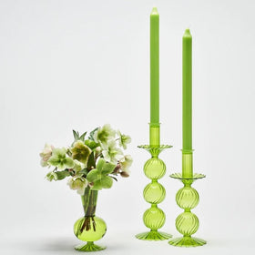 Bella Short Glass Candlestick in Green Set/2