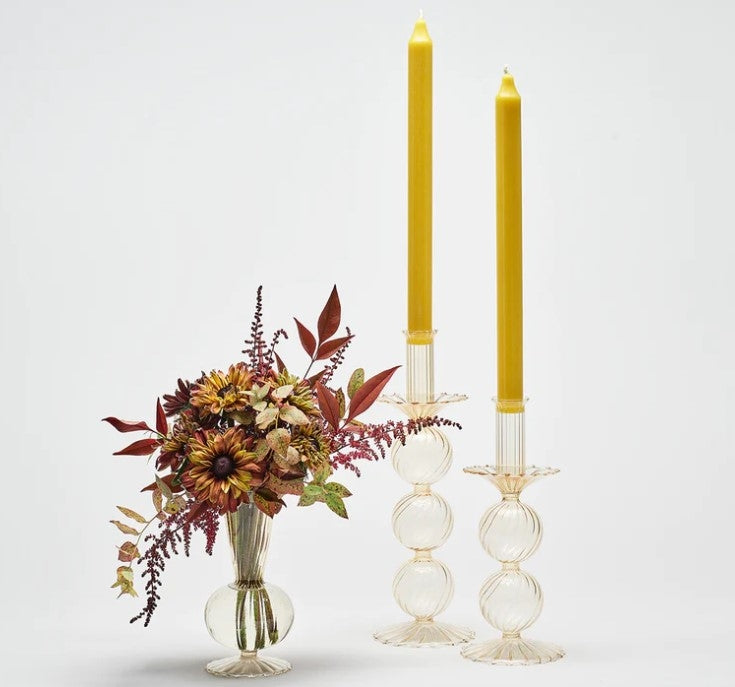Bella Short Glass Candlestick in Champagne Set/2