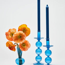 Iris Tall Glass Candlestick in Blue Set/2