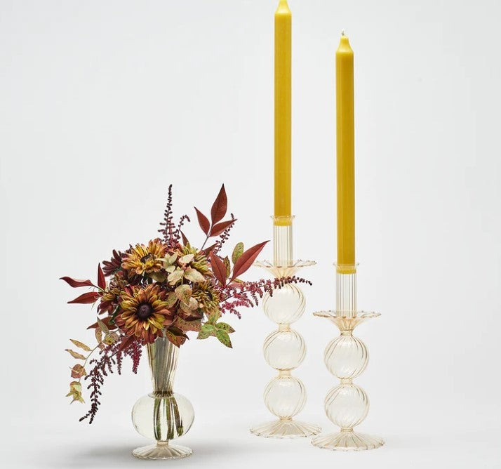 Iris Tall Glass Candlestick in Champagne Set/2