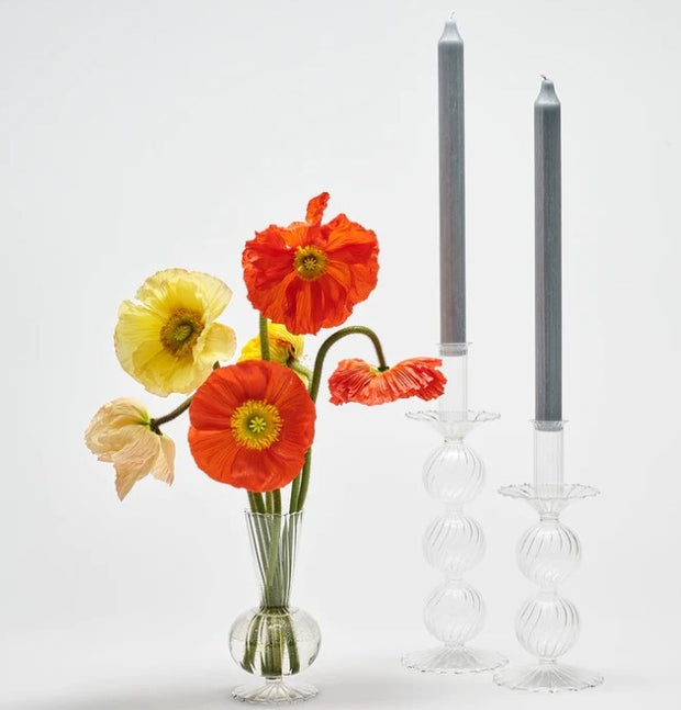 Iris Tall Glass Candlestick in Clear Set/2