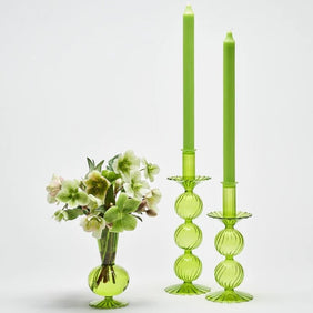 Iris Tall Glass Candlestick in Green Set/2