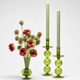 Iris Tall Glass Candlestick in Olive Set/2