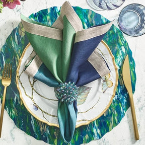 Zinnia Napkin Ring in Blue and Green Set/4