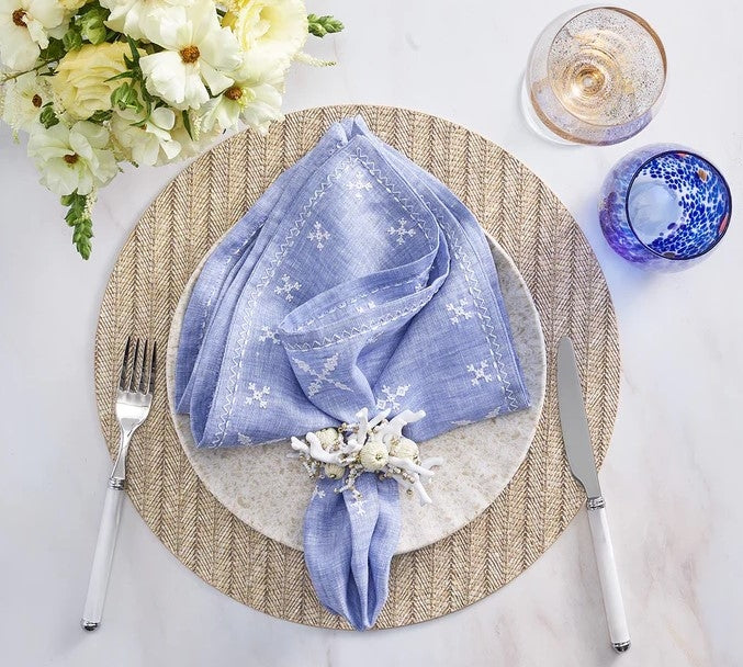 Coral Spray Napkin Ring in White and Natural Set/4