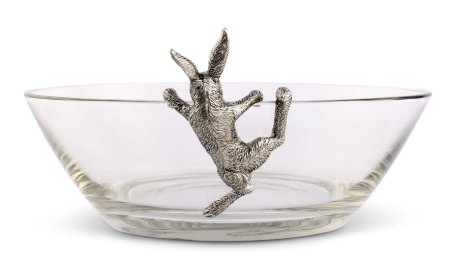 Climbing Bunny Glass and Pewter Serving Bowl