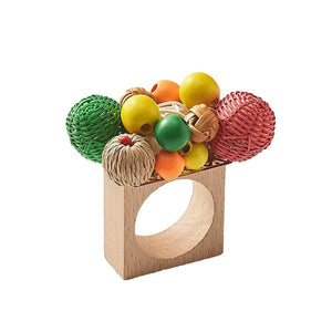 Java Napkin Ring in Natural, Yellow and Green Set/4