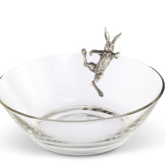 Climbing Bunny Glass and Pewter Serving Bowl