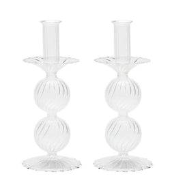 Bella Short Glass Candlestick in Clear Set/2