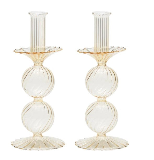 Bella Short Glass Candlestick in Champagne Set/2