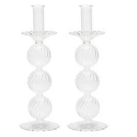 Iris Tall Glass Candlestick in Clear Set/2