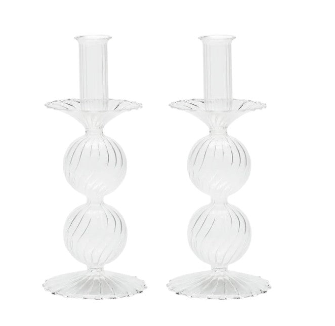 Bella Short Glass Candlestick in Clear Set/2