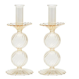 Bella Short Glass Candlestick in Champagne Set/2