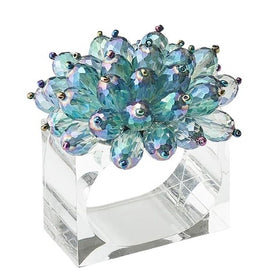 Zinnia Napkin Ring in Blue and Green Set/4