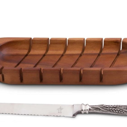 Oval Board with Wheat Pattern Bread Knife